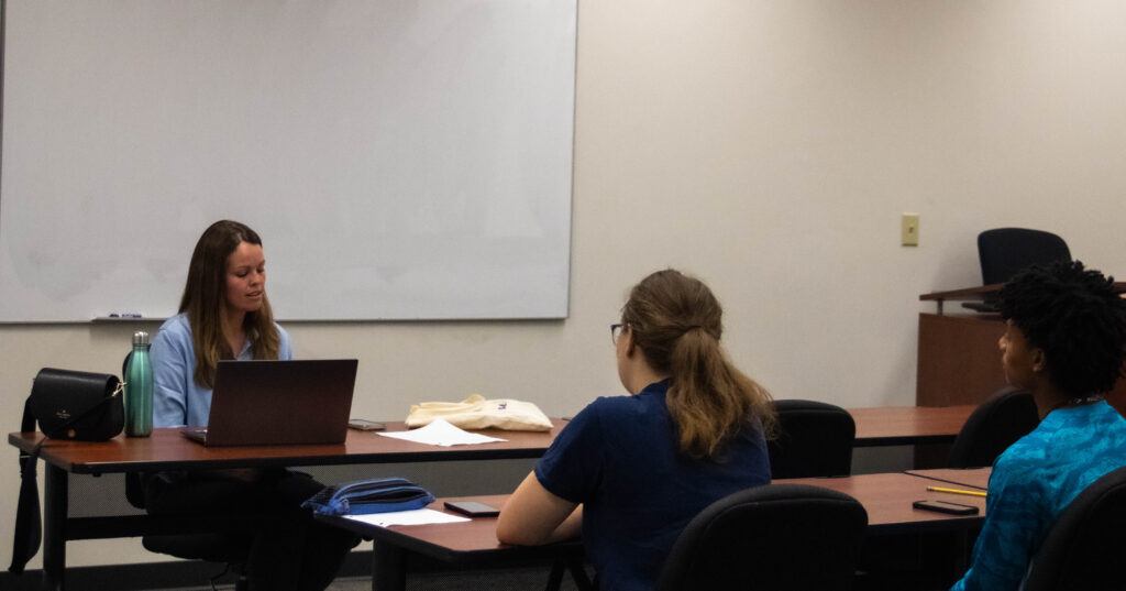 Director of First Year Success Ali Kardatzke addressing the room