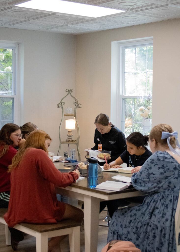 Women from the Delight Women's Bible Study sitting around a table