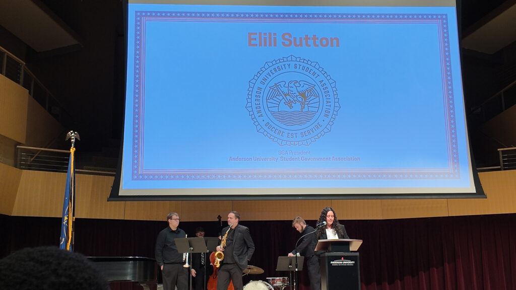 SGA president, Elili Sutton, closing the main event
