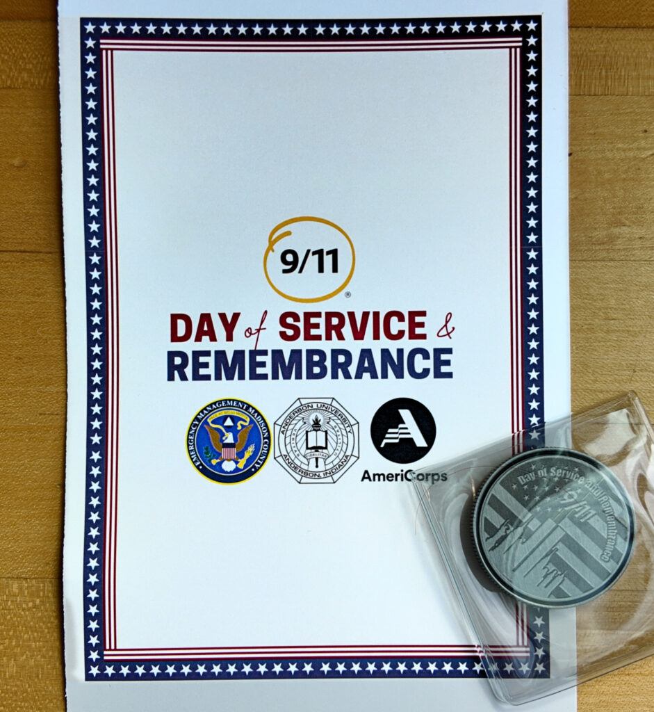 Commemorative handout and coin for a day of service and remembrance