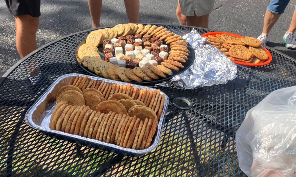 Plates of cookies on a table outside Sheryl's house