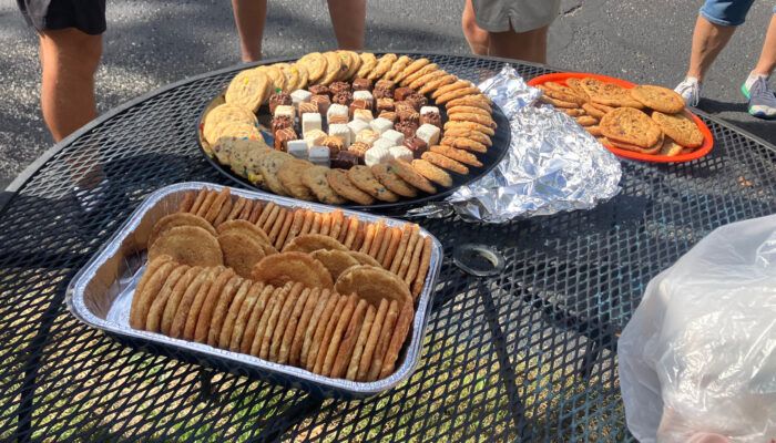Plates of cookies on a table outside Sheryl's house
